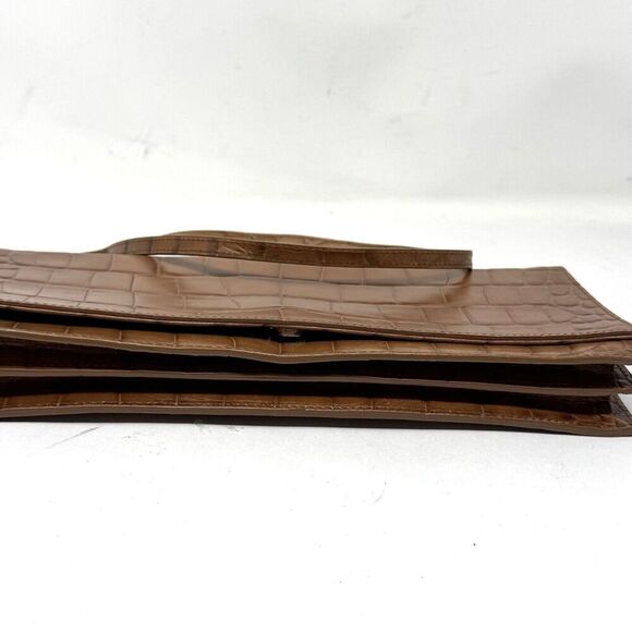 Antonio Melani Brown Croc Embossed Top Handle Structured Purse W/Crossbody Strap - Picture 4 of 13